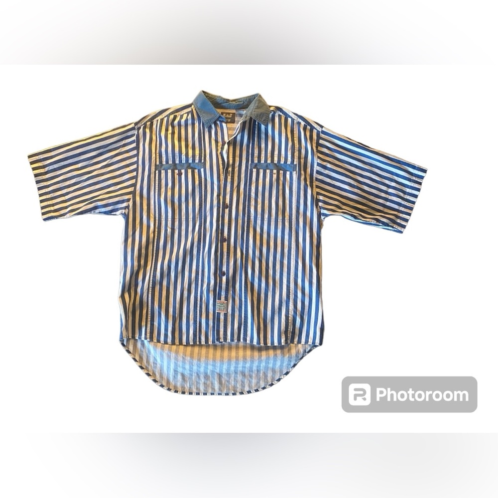 Weekends Vintage 90’s Button Down Shirt in Blue Stripe